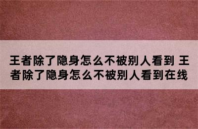 王者除了隐身怎么不被别人看到 王者除了隐身怎么不被别人看到在线